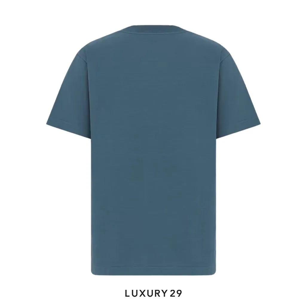 Dior Charm T-Shirt, Relaxed Fit Blue Cotton Jersey(M, Blue)