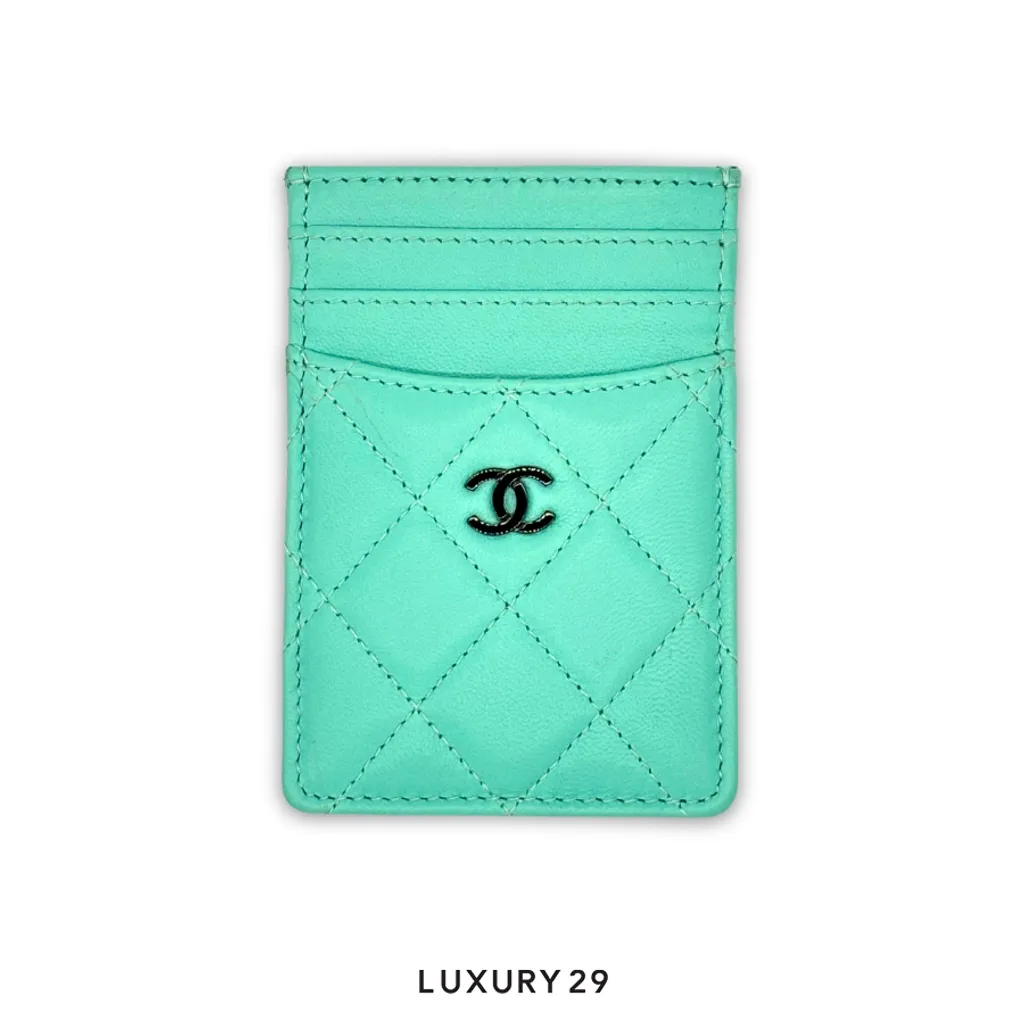Chanel Matelasse Lambskin Card Case Blue Black(Small, Blue)