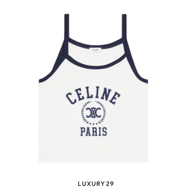 Celine Paris Tank Top In Cotton Jersey VINTAGE White Navy