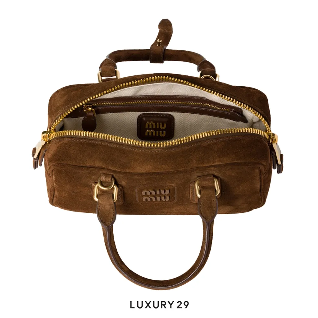 Miu Miu Arcadie padded suede top-handle bag Cacao(Small, Brown)