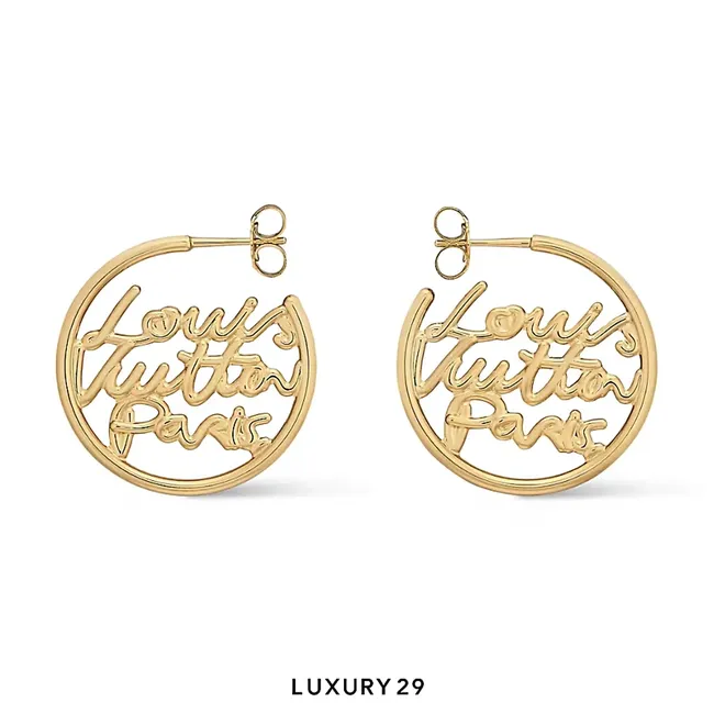 Louis Vuitton LV Script Hoop Earrings Gold