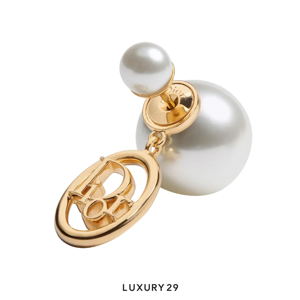 Dior Tribales Earrings Gold-Finish Metal and White Resin Pearls(Free Size, Gold)