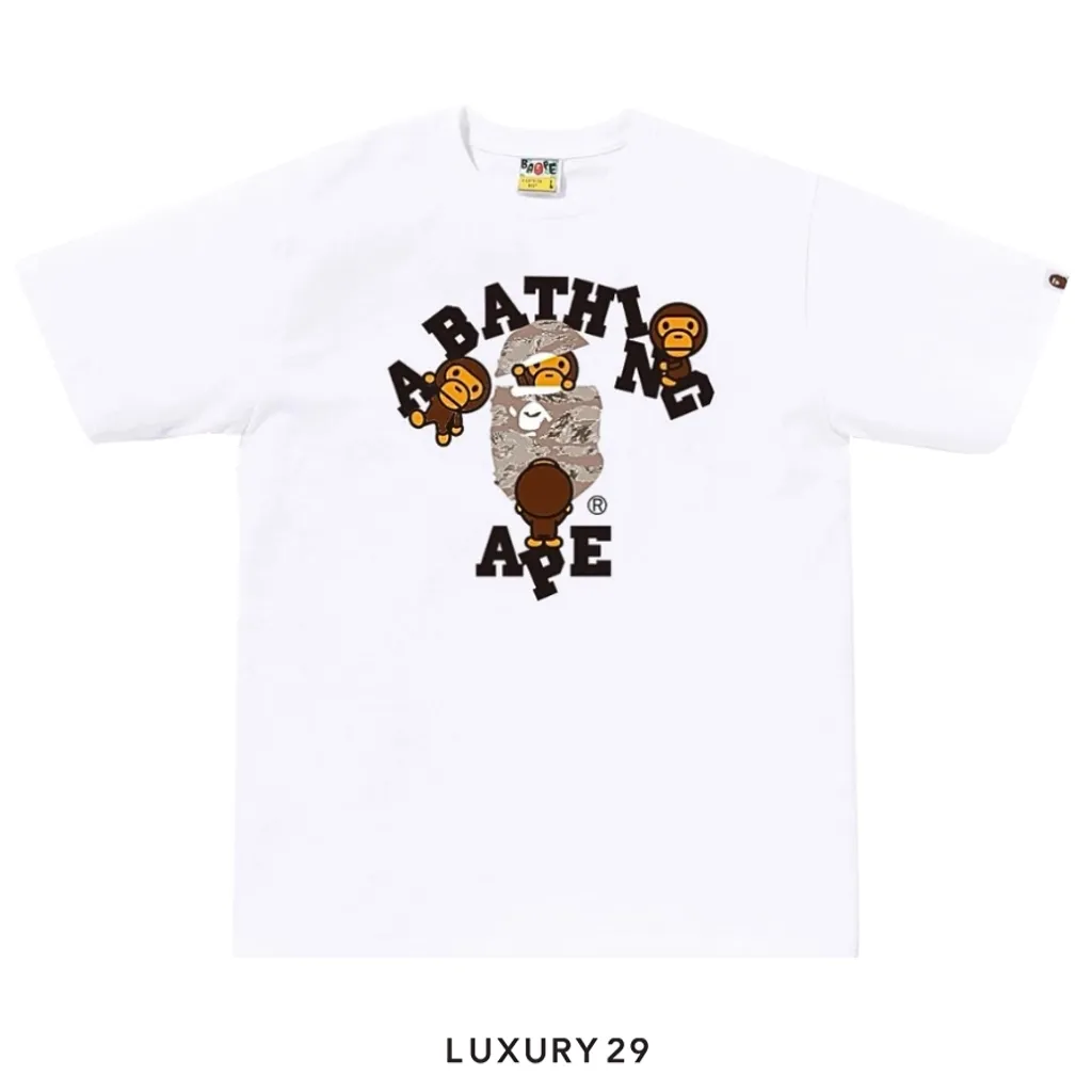 A Bathing Ape Men's TIGER CAMO COLLEGE MILO TEE White(XL, White)