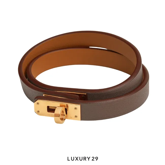Hermes Mini Kelly Double Tour bracelet Yellow Gold Etoupe