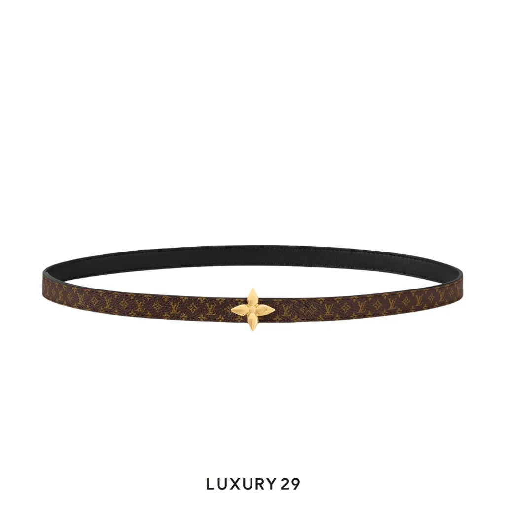Louis Vuitton LV Mini Flowergram belt 15mm wide reversible Black(90cm)(15, Black)