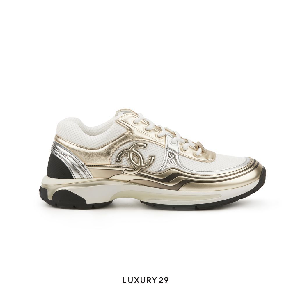Chanel Trainers Fabric & Laminated Gold