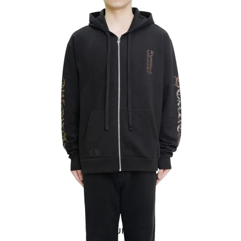 Chrome Hearts Glitter Arm Inside Zipped Hoodie Black/Brown(L, Black)