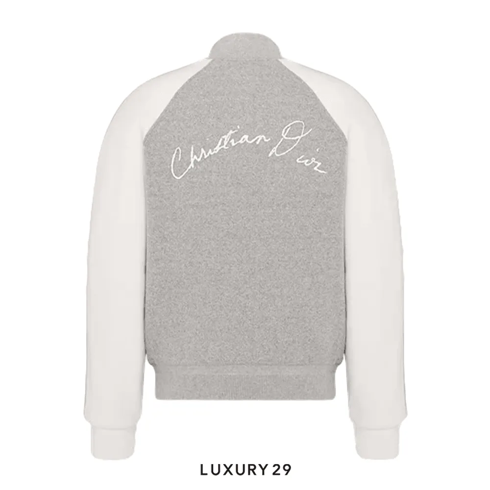 Dior Lily of the Valley Varsity Jacket Gray Cotton Fleece(S, Grey)