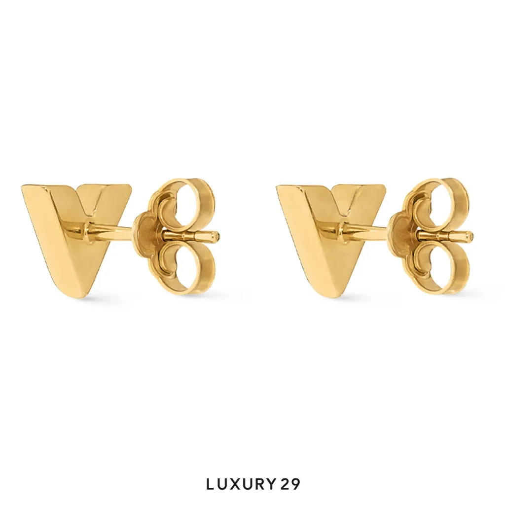 Louis Vuitton LV Essential V Stud Earrings(Free Size, Gold)