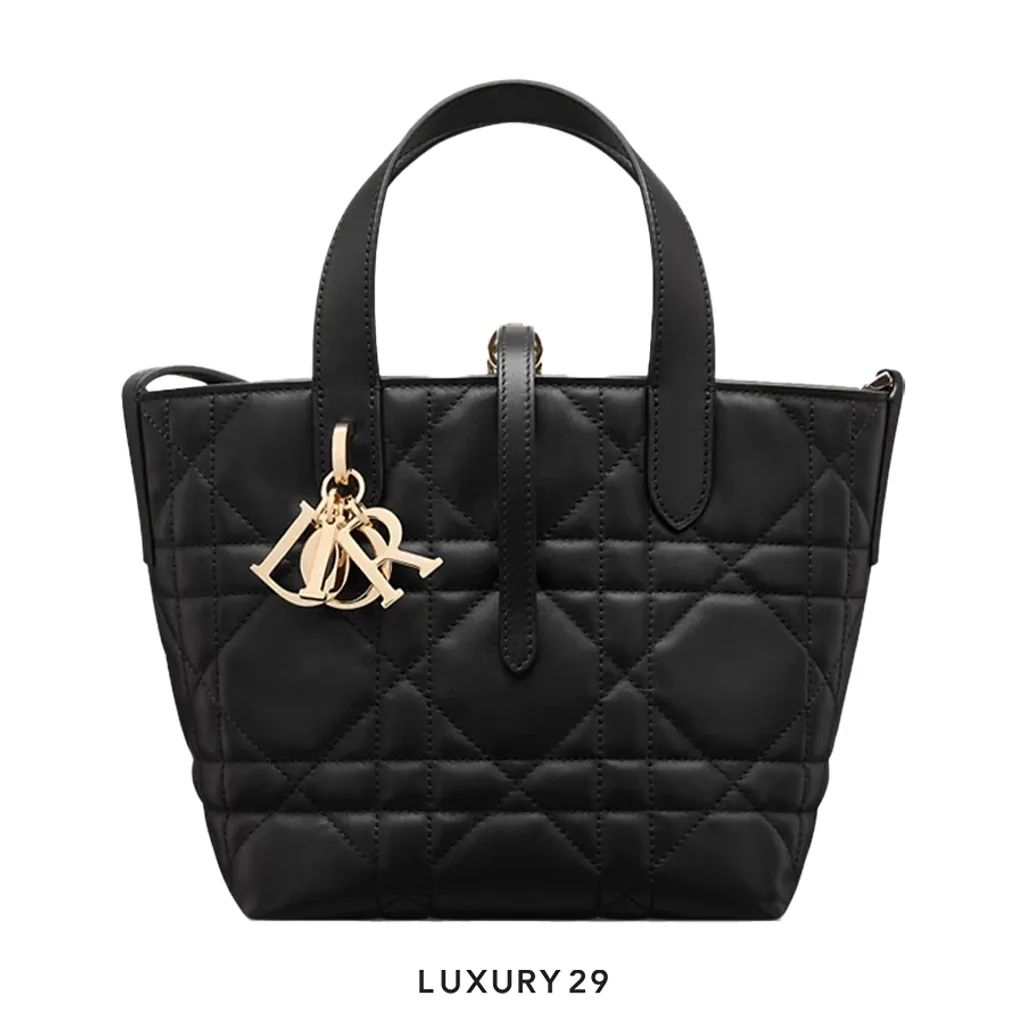 Dior Small Dior Toujours Vertical Tote Bag Black Macrocannage Calfskin(Small, Black)