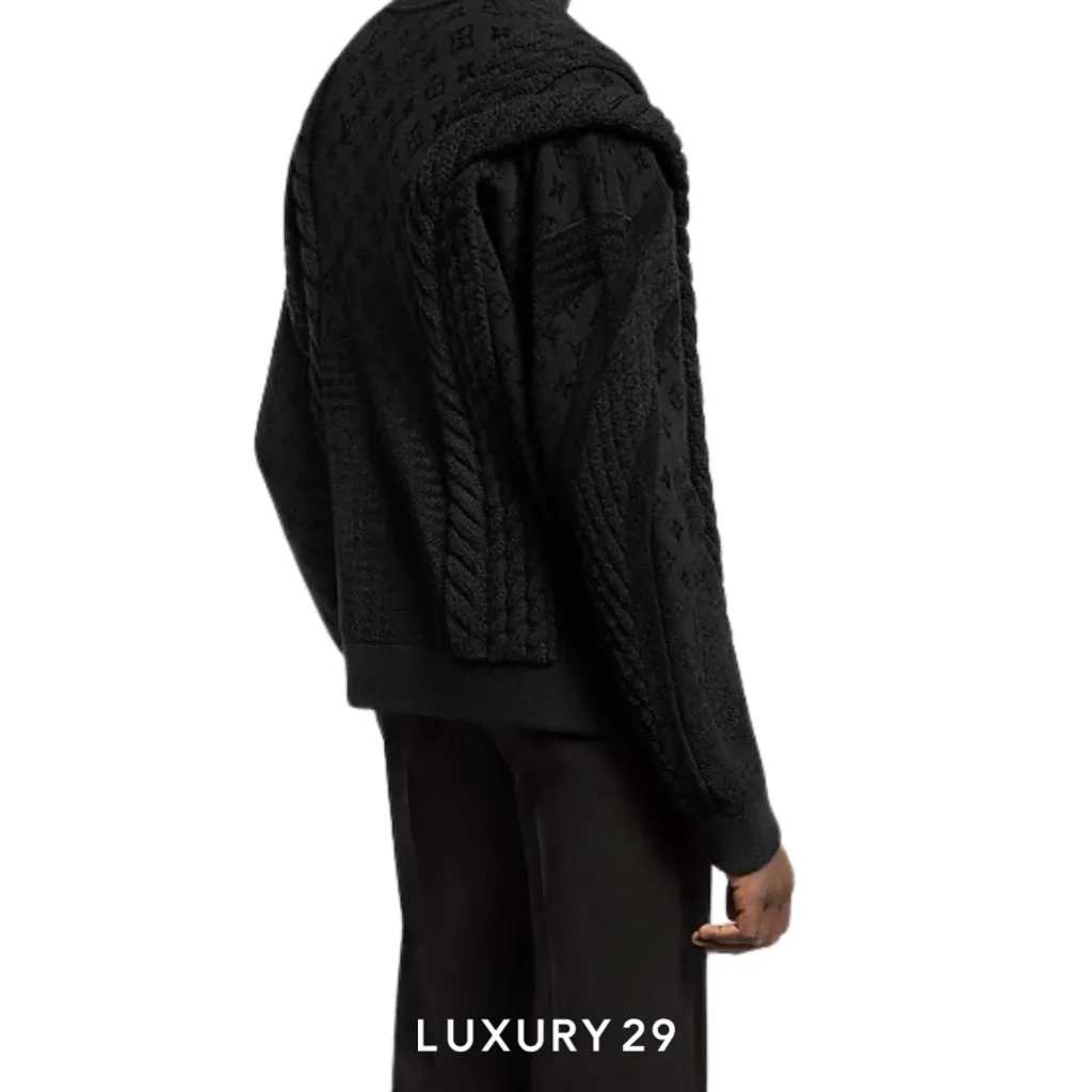Louis Vuitton LV Chunky Wool-Blend Cable Cardigan Black(XL, Black)