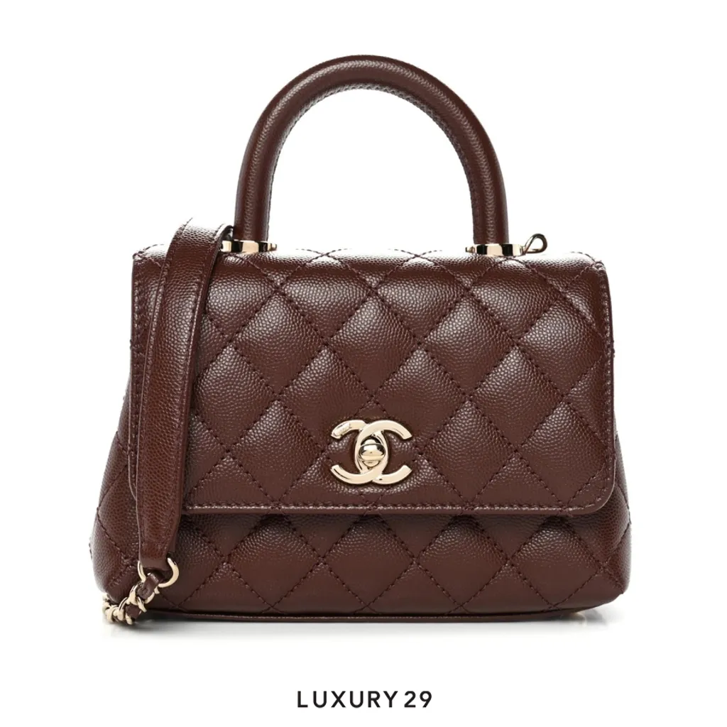 Chanel Caviar Quilted Extra Small Coco Handle Flap Brown(Small, Brown)