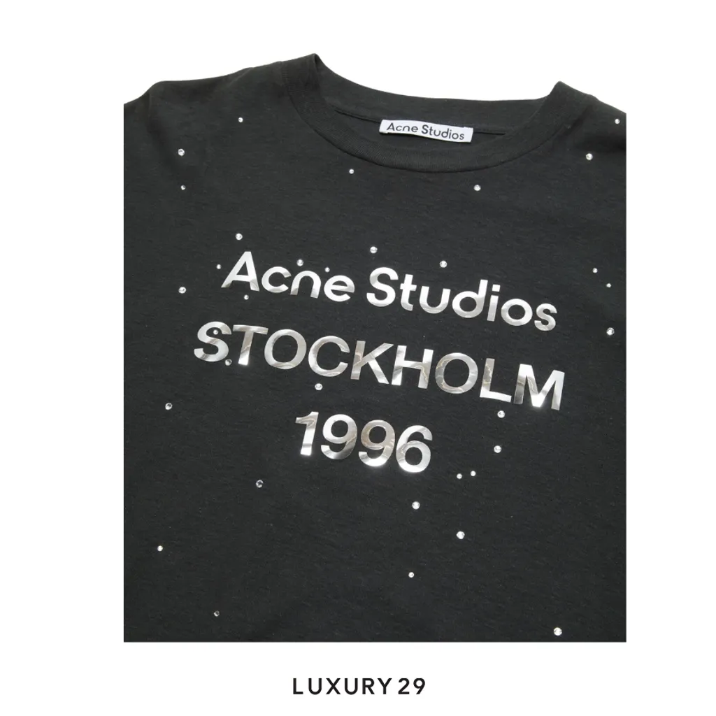 Acne Studios Long-sleeve crewneck T-shirt featuring a metallic foiled 1996(2XS, Black)