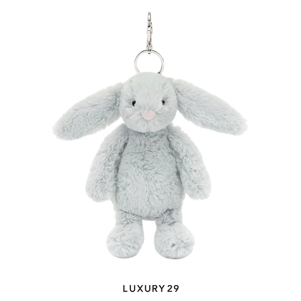 JellyCat Bashful Silver Bunny Bag Charm Gray(Small, Grey)