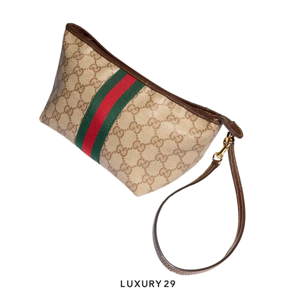 Gucci Small pouch with strap and Web Brown(Small, Brown)