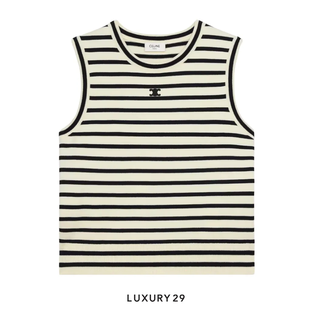 Celine triomphe sleeevess mariniere sweater in wool White/Black(S, White)