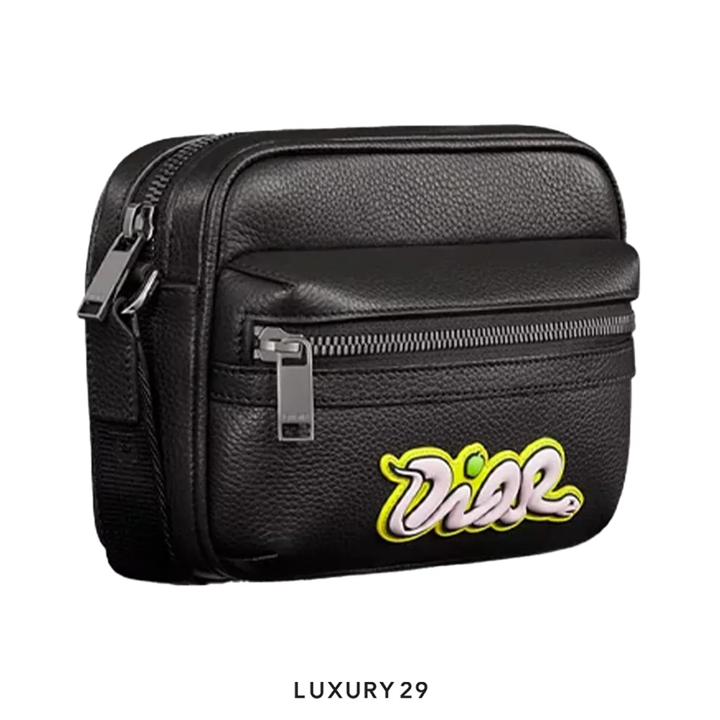 Dior and Kaws Mini Rider 2.0 Zipped Messenger bag Yellow/Black(Mini, Black)