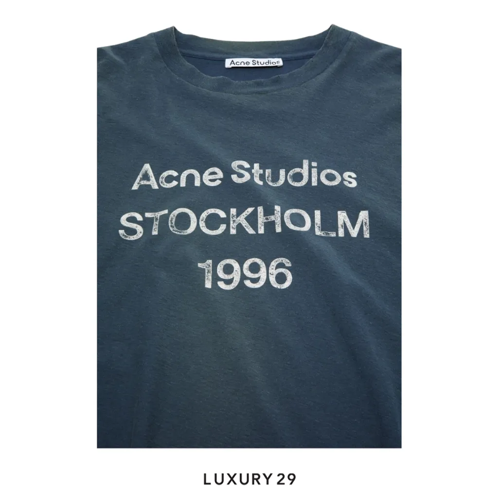 Acne Studios Sprayed 1996 logo t-shirt L/S Deep Blue(L/M, Blue)