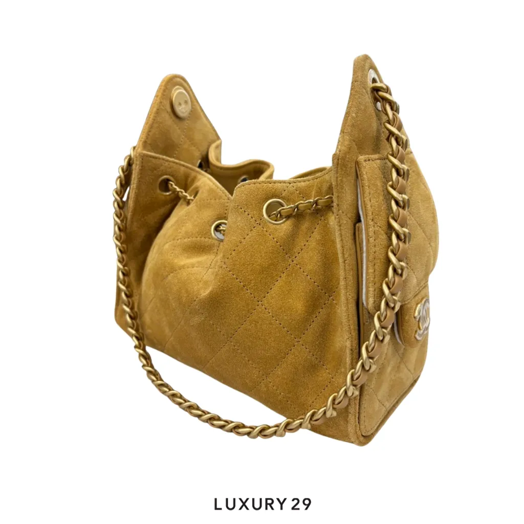 Chanel 25 Mini Handbag Suede calfskin and gold-colored metal Dark Beige(Mini, Brown)