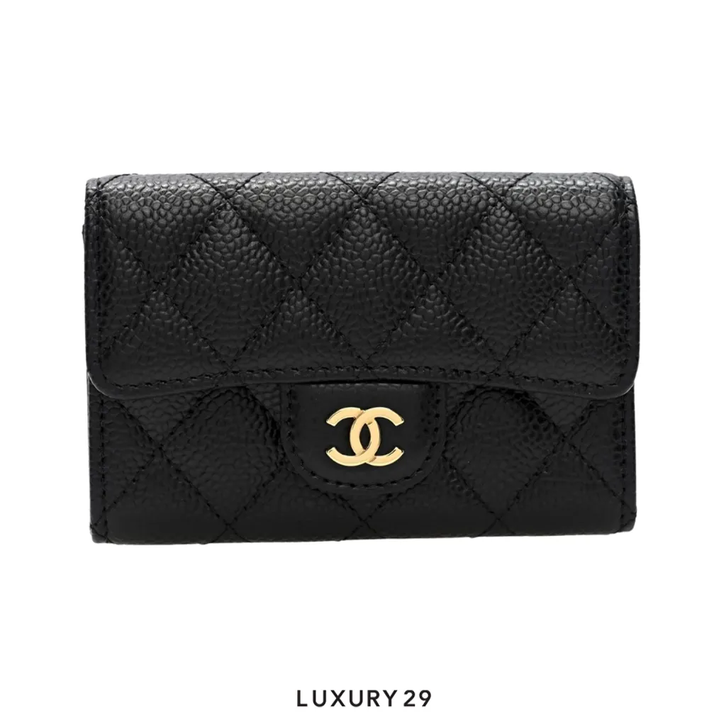 Chanel Classic Flap Card Holder Quilted Calfskin Silver hardware Black(Small, Black)