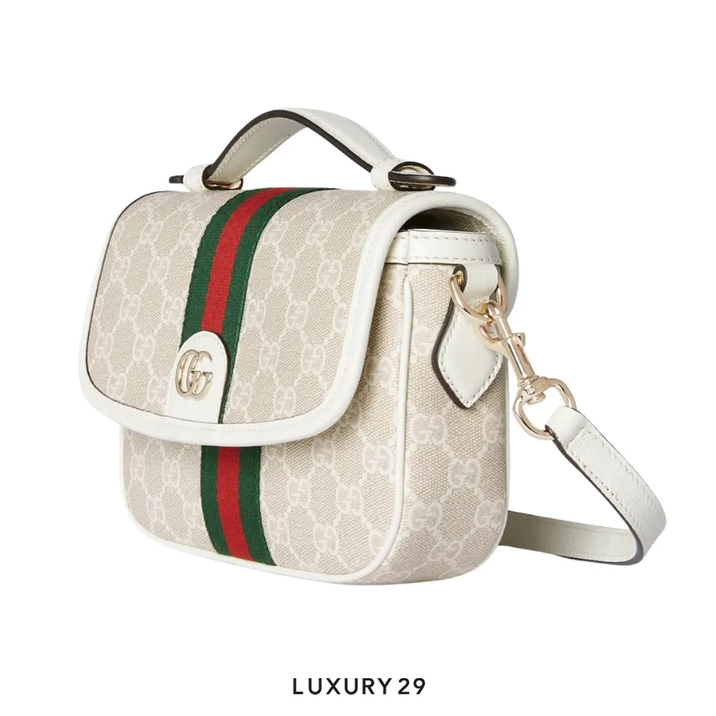 Gucci Ophidia small top handle bag beige and white GG fabric(Small, White)