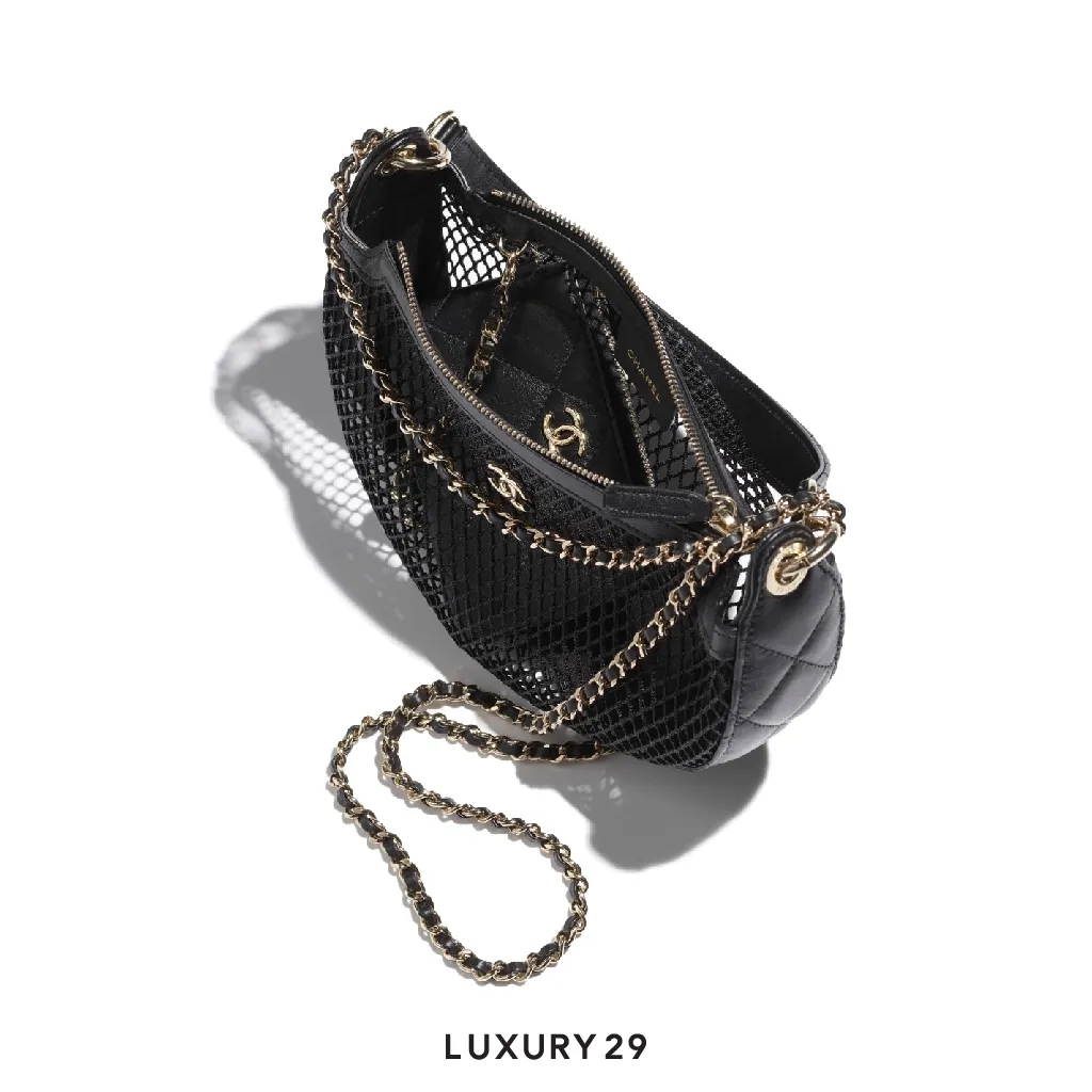 Chanel Clutch With Chain Mesh Shiny Lambskin & Gold-Tone Metal Black(Small, Black)