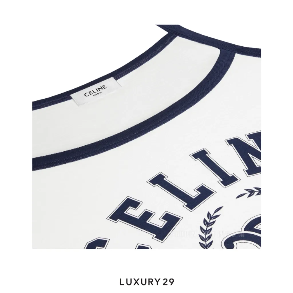 Celine Paris Tank Top In Cotton Jersey VINTAGE White Navy(S, White)
