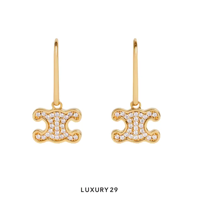 Celine Rhinestone triangular earrings Gold
