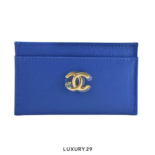 Chanel Card holder Grained goatskin leather enamel and gold-colored metal Royal blue