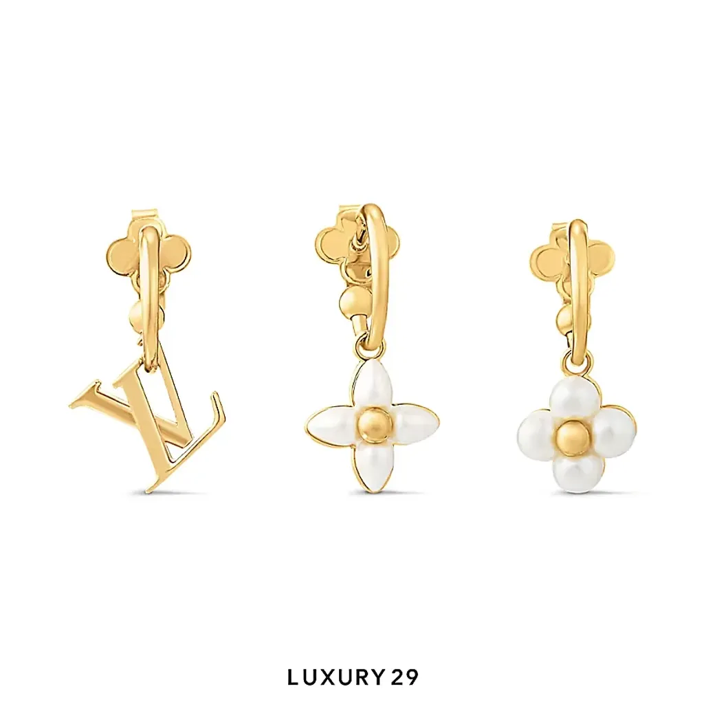 Louis Vuitton LV Floragram Earrings Monogram Flower Gold(Free Size, Gold)