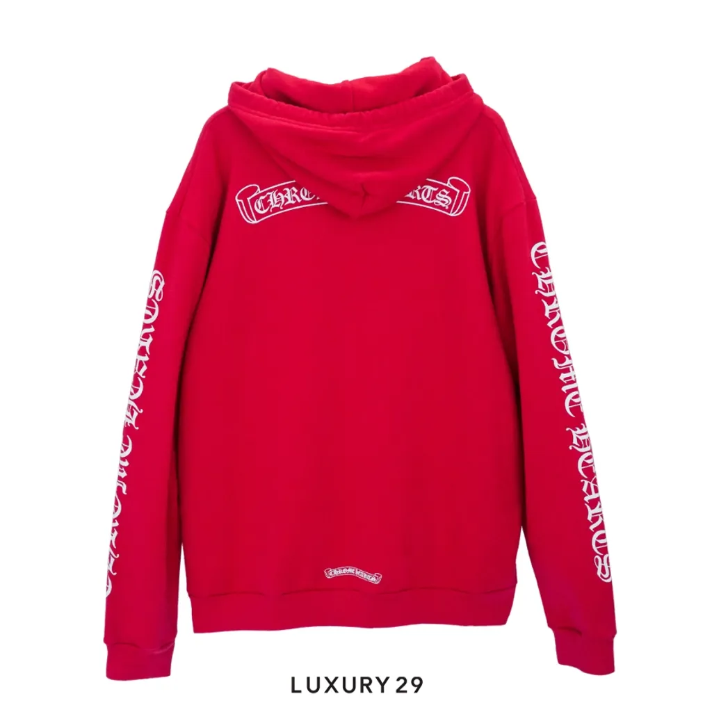 Chrome Hearts Scroll Logo Hoodie Red(L, Red)