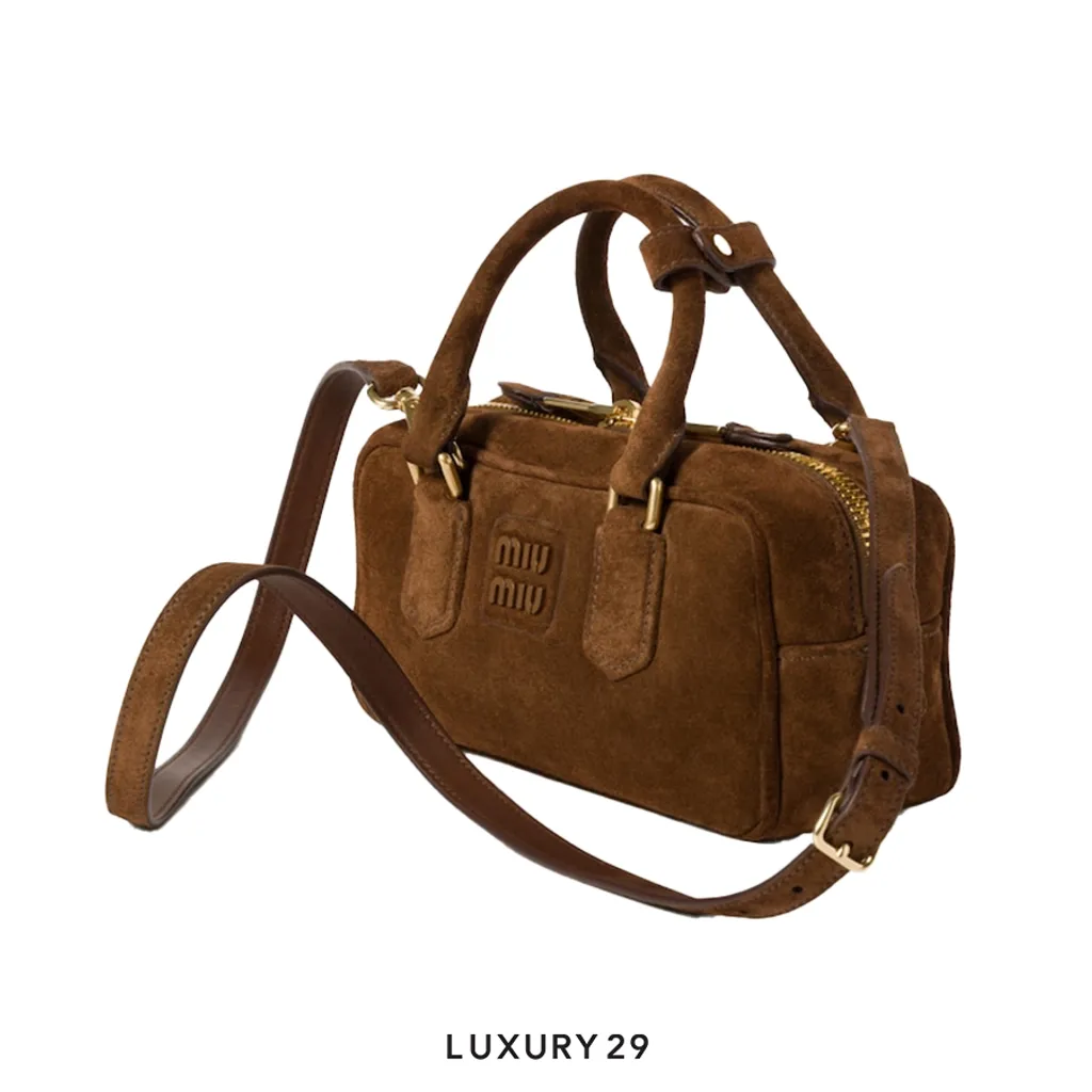 Miu Miu Arcadie padded suede top-handle bag Cacao(Small, Brown)