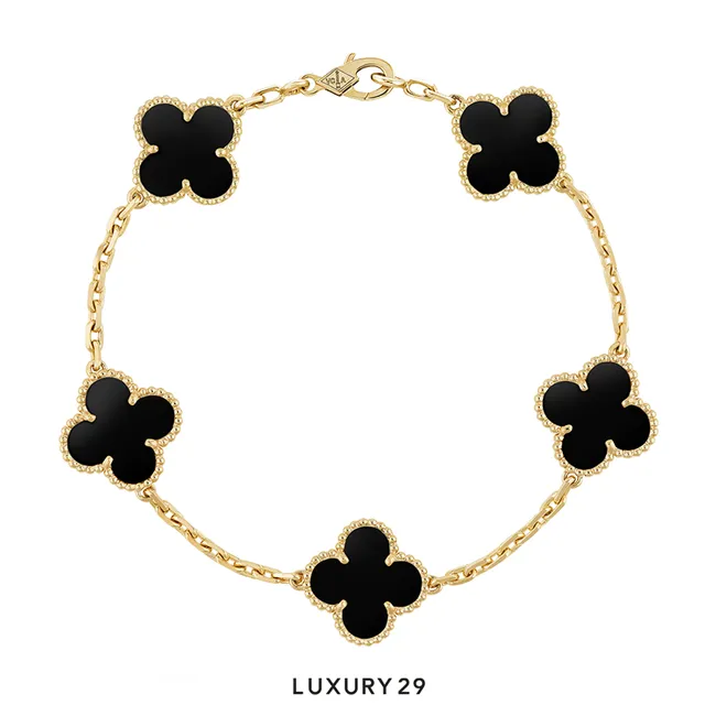 Van Cleef & Arpels Vintage Alhamvra Bracelet 5 motifs 18K Yellow Gold, Onyx
