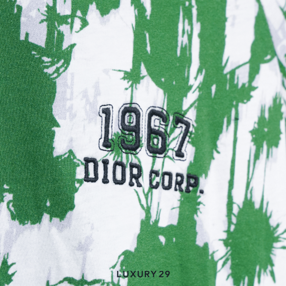 Kid Dior T-shirt Green and White Camouflage Printed Cotton Jersey(8A, Green)