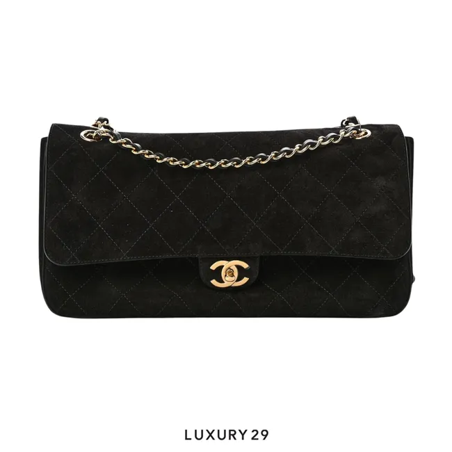 Chanel Spring Summer 2026 Maxi Flapbag Suede Calfskin & Gold Metal Black