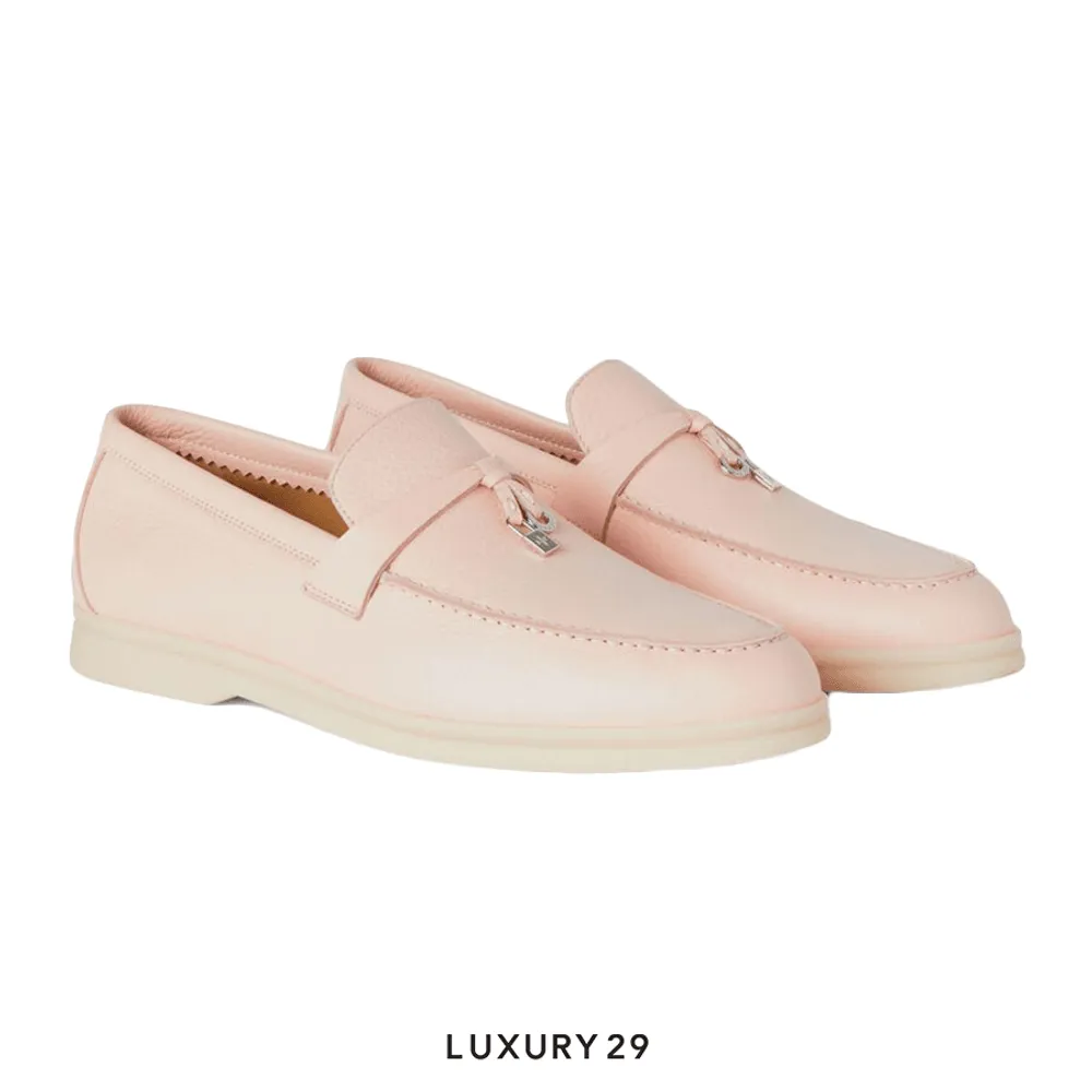 Loro Piana Summer Charms Walk Loafers Deerskin Plum Flower(37.5, Neutrals)