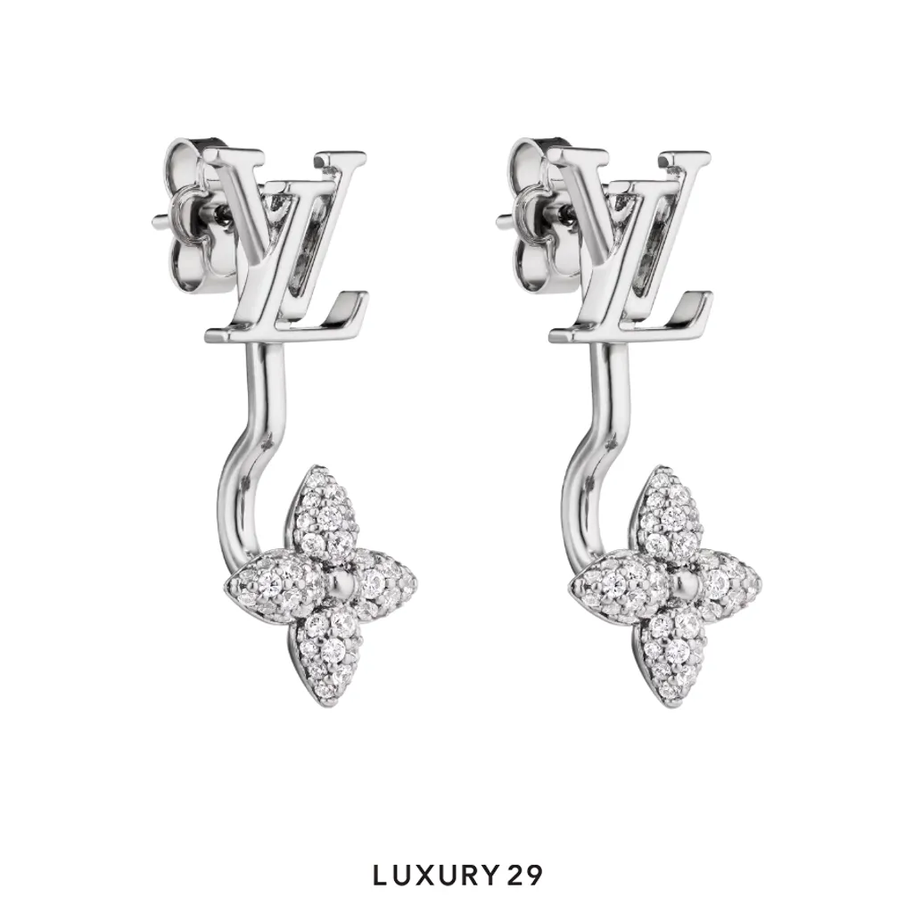 Louis Vuitton LV Louisette Signature Strass Earrings Silver Metal(Free Size, Silver)