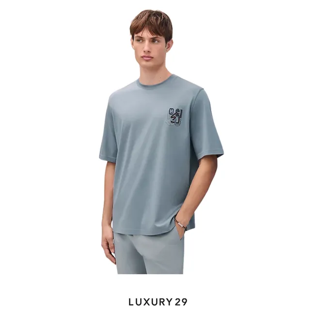 HERMES "H Puzzle" t-shirt with leather detail Eucalyptus