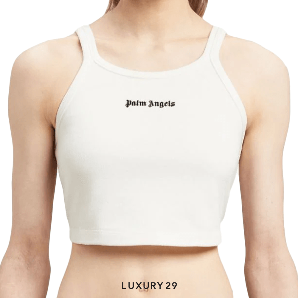 Palm Angels logo-print cotton tank top off-white/black(XS, White)