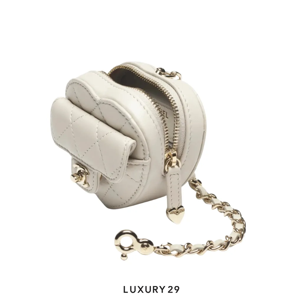 Chanel Mini Heart Bag Charm Lambskin Light Grey(Mini, Grey)