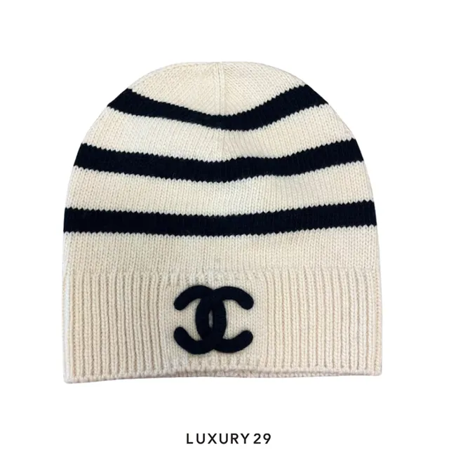 Chanel Coco mark Striped beanie White/Black