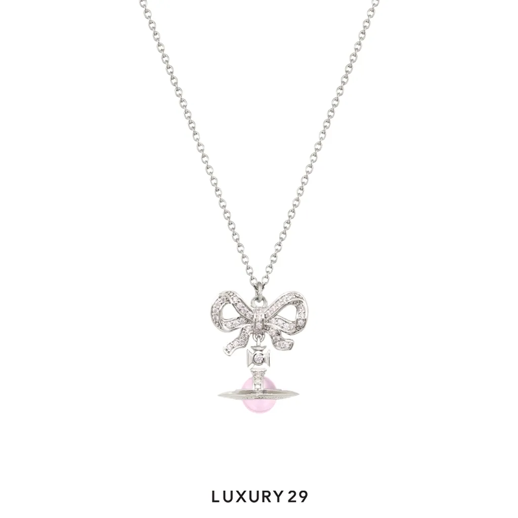 Vivienne Westwood Octavie Pendant Necklace Platinum/pink CZ(Free Size, Silver)