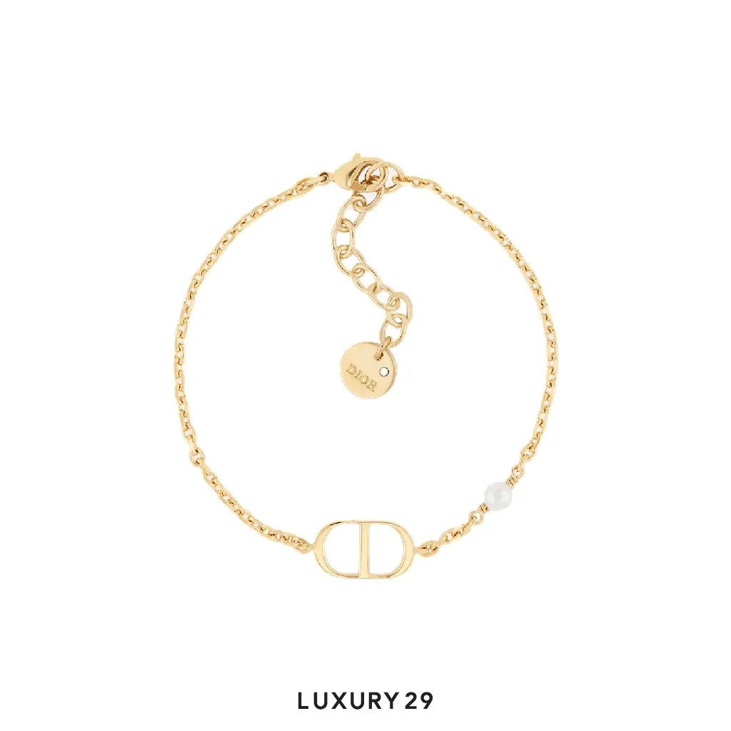 Dior Petit CD Bracelet Gold-Finish Metal and White Resin Pearl(Free Size, Gold)