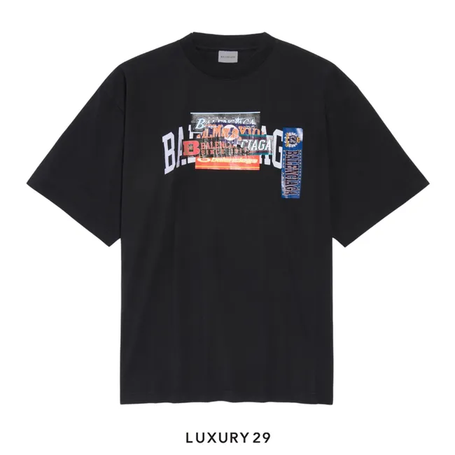 Balenciaga Men's Bumper Stickers Medium Fit T-shirt in Black