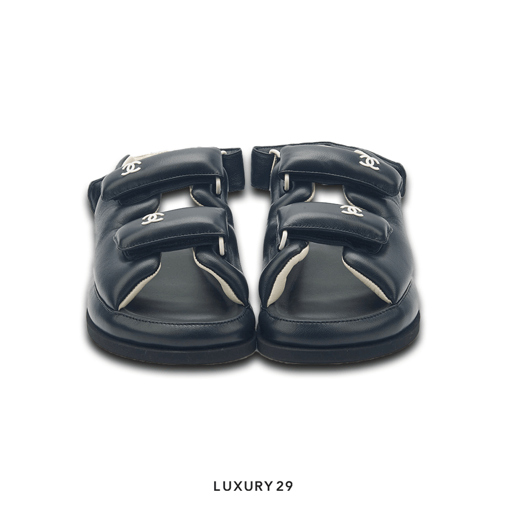 Chanel Lambskin Puffer Dad Sandals(39, Black)