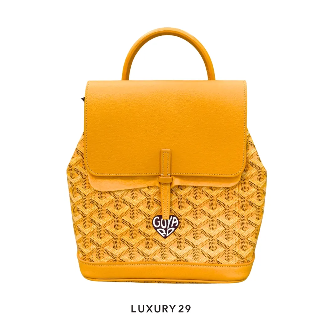 Goyard Alpin Mini Backpack Yellow Hand-Painted Heart Purple(Mini, Yellow)