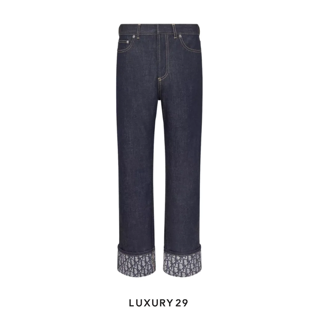 Dior Boyfriend Jeans Blue Cotton Denim with Dior Oblique Interior Blue(32, Blue)