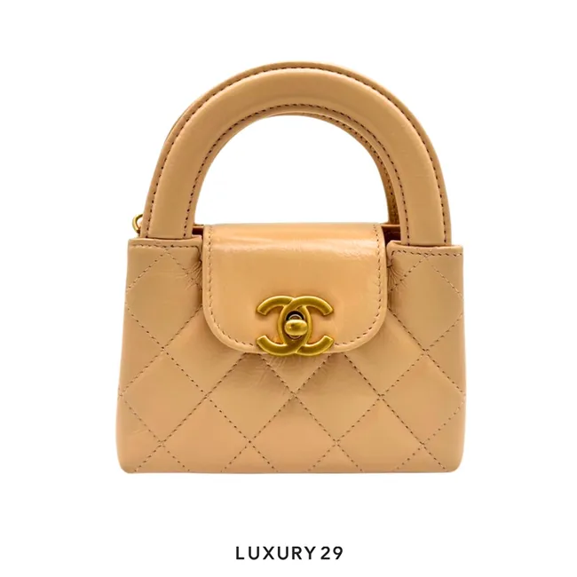 Chanel Micro Shopping Bag Beige Gold Hardware