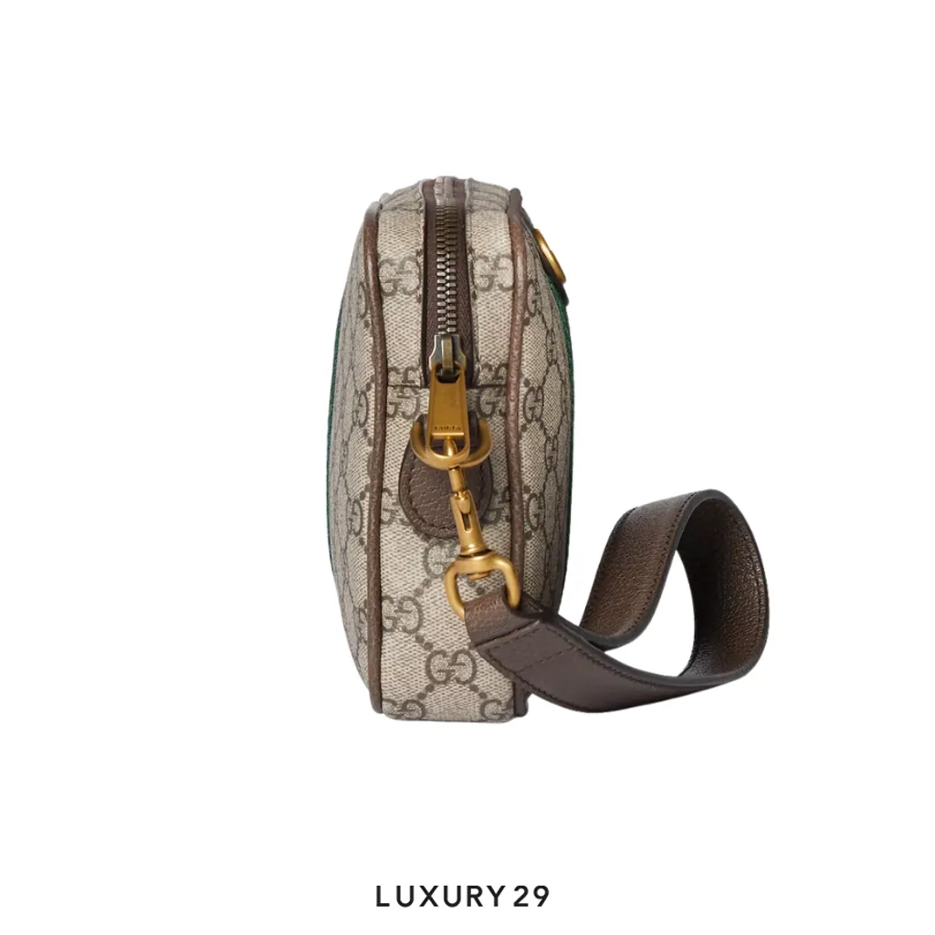 Gucci Ophidia small crossbody bag Beige and dark brown GG Monogram coated fabric(Small, Brown)
