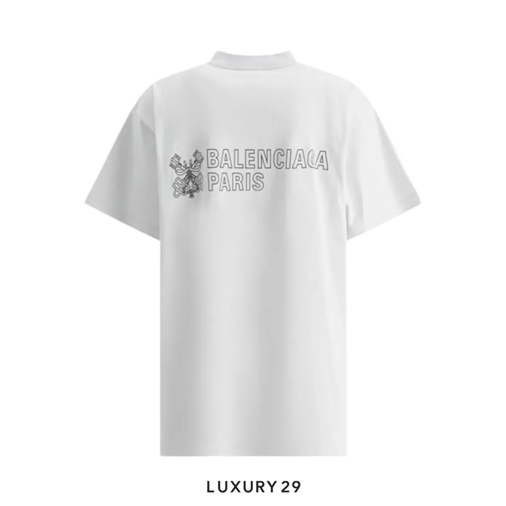 Balenciaga SS25 White Logo Short Sleeve Crewneck T-Shirt White(L, White)